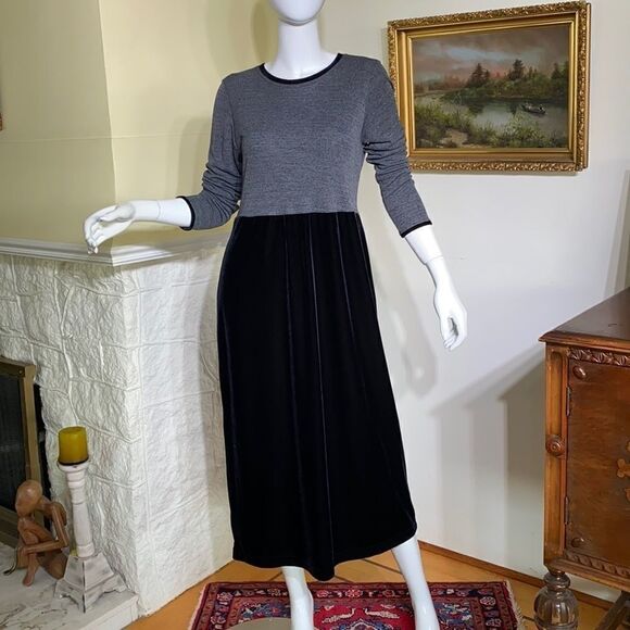 Talbots Petites Grey & Black Velvet Maxi Dress - Picture 2 of 14